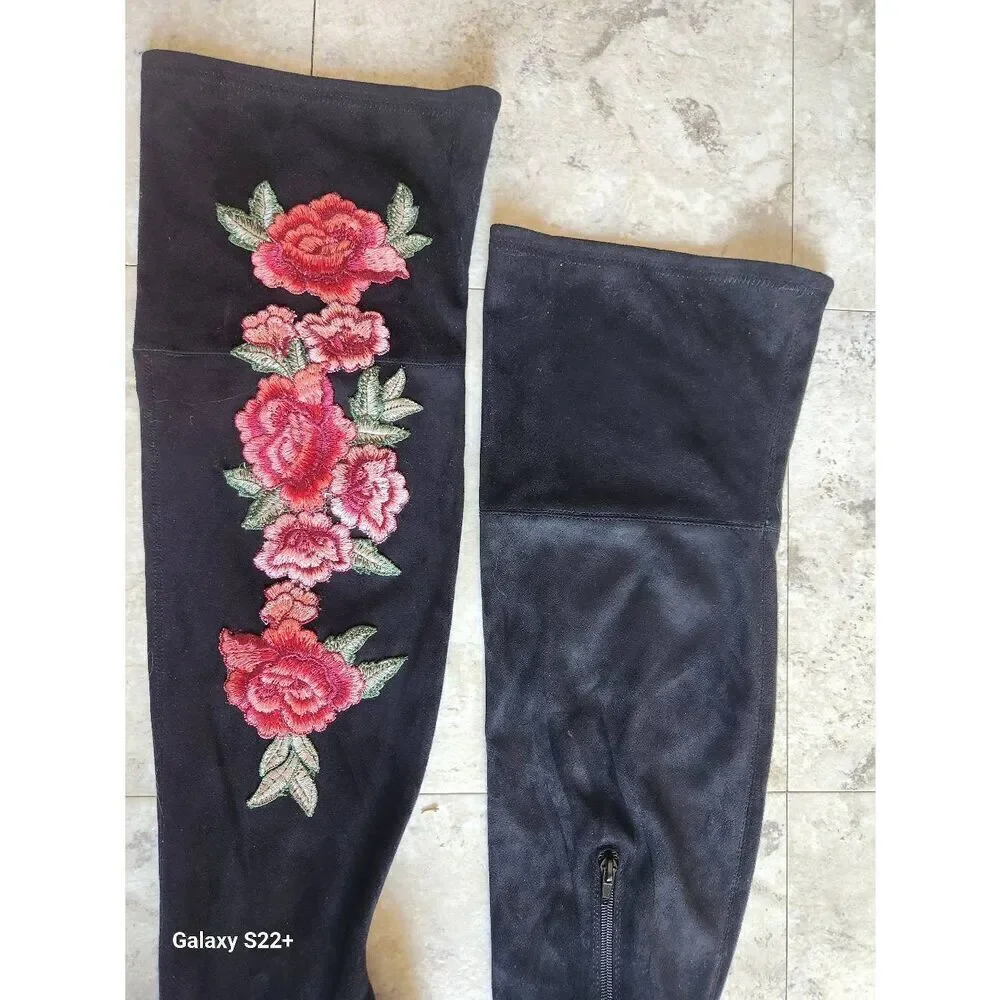 JustFab Tibbie floral embroidered over the knee boots